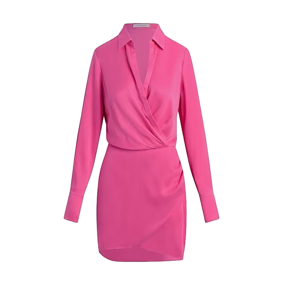 Favorite Daughter the Dinner Party Mini Shirt Dress Flamingo Pink Long Sleeve - Picture 9 of 9